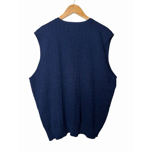 Vintage Polo Ralph Lauren Sweater Vest Mens XL Navy Cable Chunky Knit - Picture 2 of 6